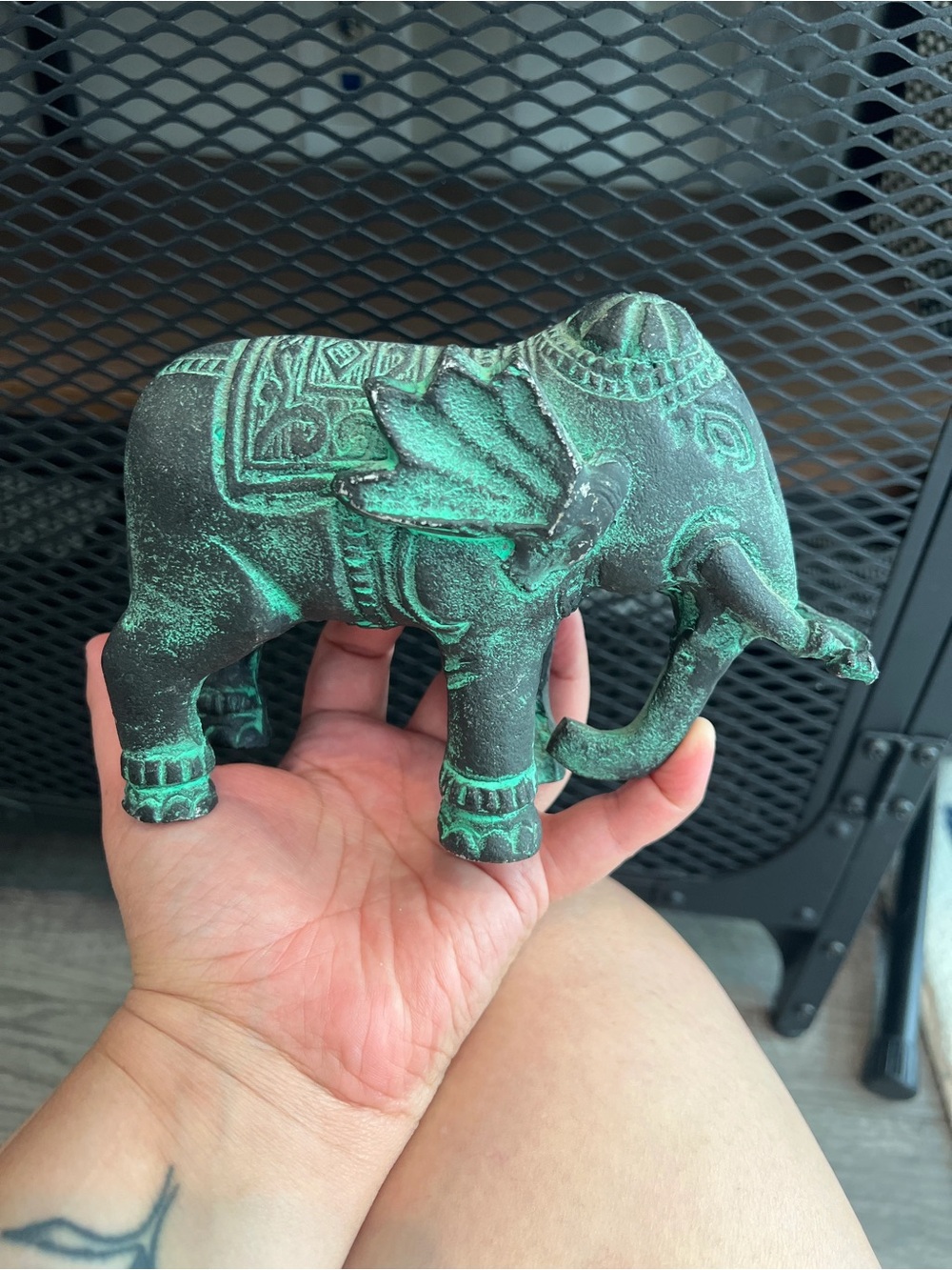 Handcrafted Green Patina Elephant Figurine - Home Art Decor